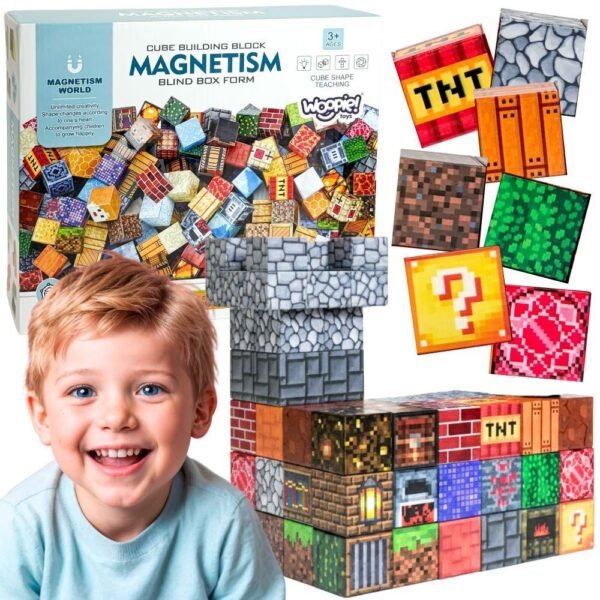 WOOPIE Magnetinės kaladėlės-kubeliai „Pikseliai“ 63 vnt.