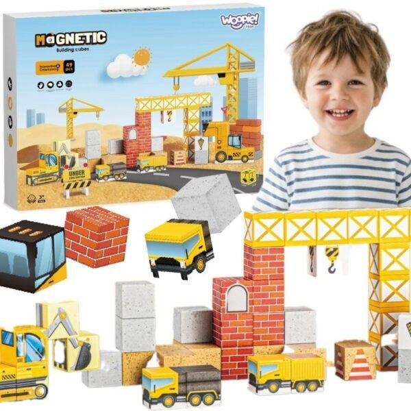 WOOPIE magnetinės kaladėlės „Statybų aikštelė“ 49 vnt.